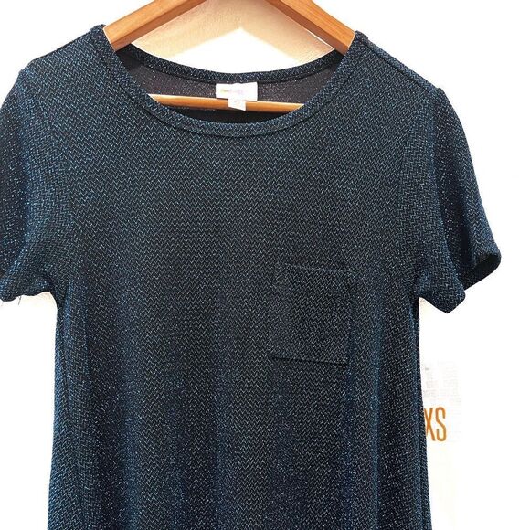 Vintage Blue Metallic Sparkle Glitter LuLaRoe Carly XS Hi Lo Tunic - Picture 7 of 7